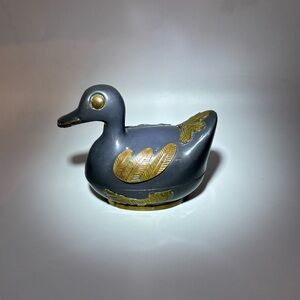 Vintage Mixed Metal Duck Trinket Box Japanese Zogan Inlay